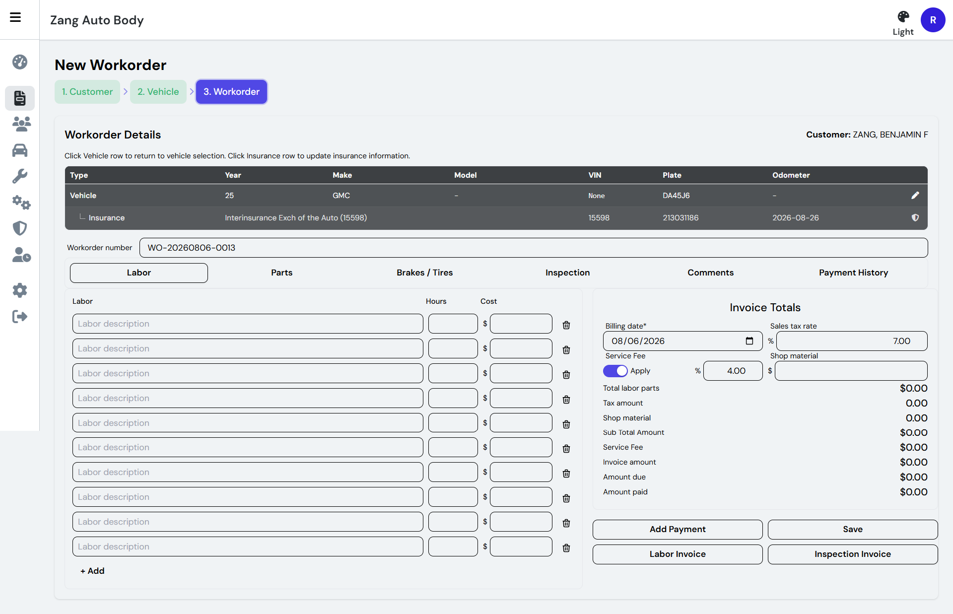 Auto Servicing Workorder/invoice
