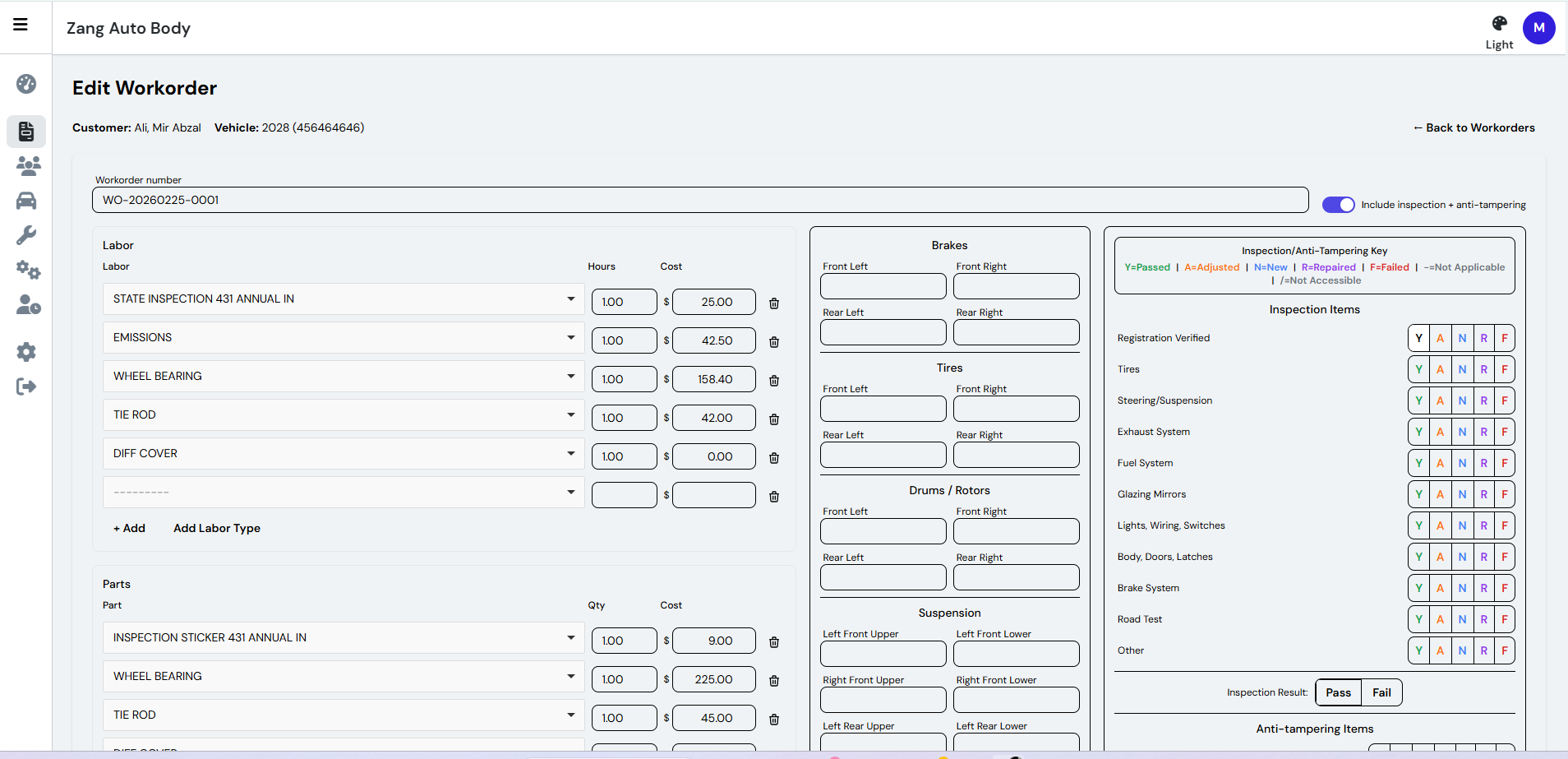 Auto Servicing Workorder/invoice