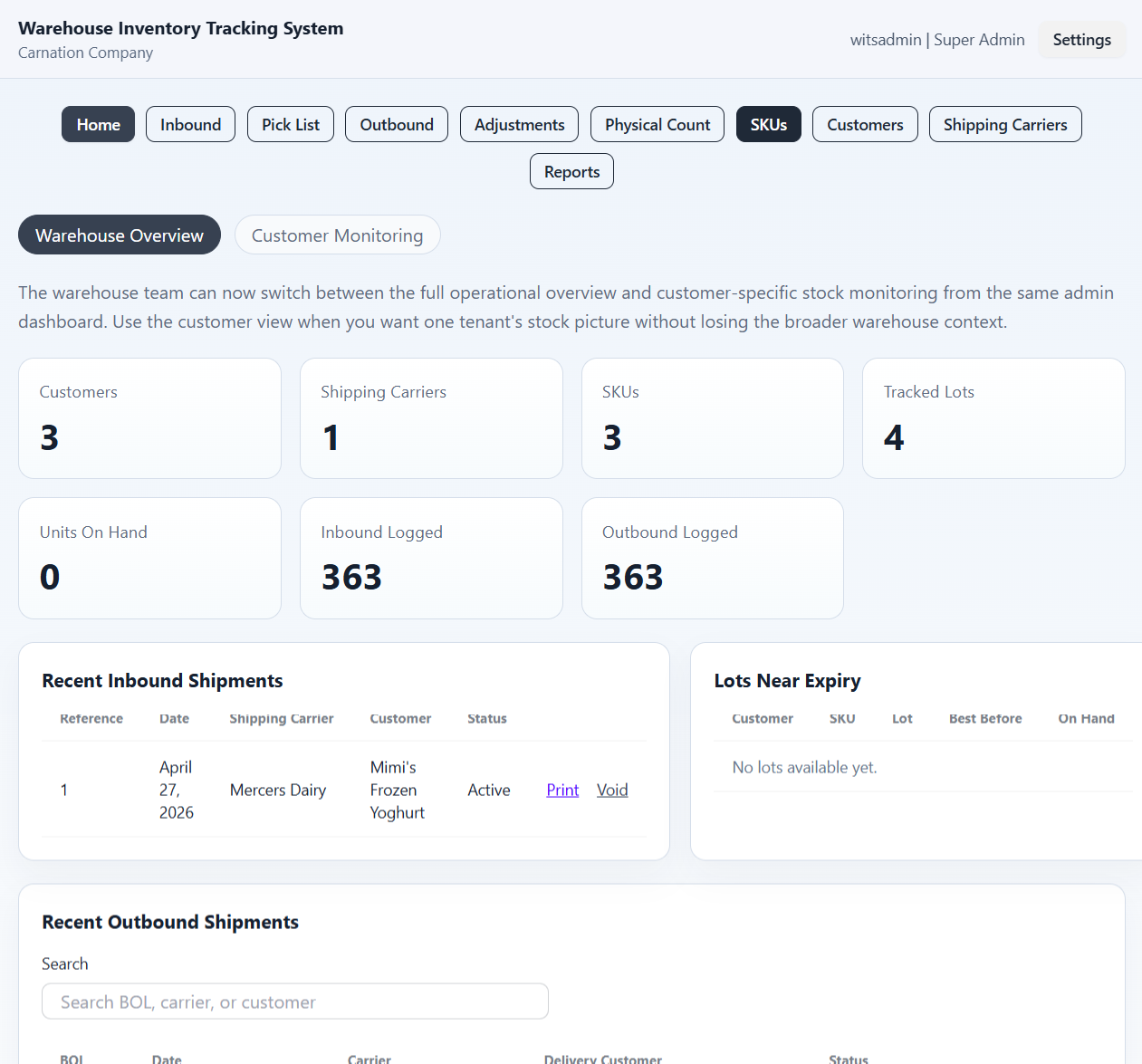 Warehouse Inventory Tracking System